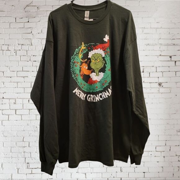 Dr. Seuss The Grinch Merry Grinchmas Long Sleeve Green Tee Shirt Cotton 2xl NWT - Picture 1 of 4
